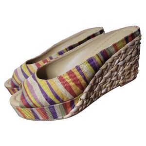 Chinese Laundry Multicolor Striped Basket Weave Wedge Heel Sandal